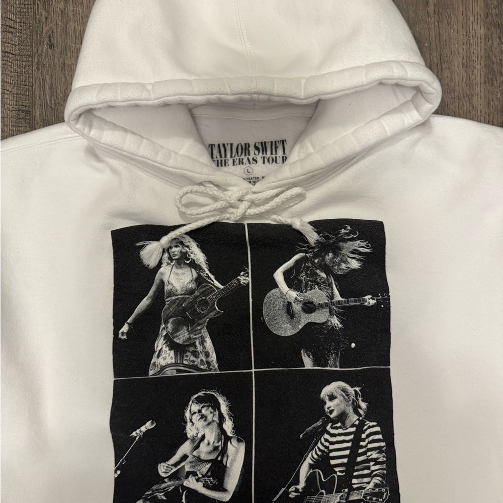 Taylor Swift White Hoodie with Black Graphic